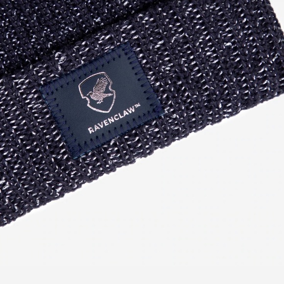 Love Your Melon Harry Potter Ravenclaw Navy Metallic Silver Yarn Pom Beanie - Picture 2 of 4